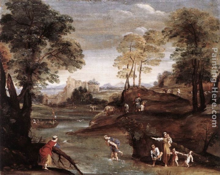 Landscape with Ford painting - Domenichino Landscape with Ford art painting